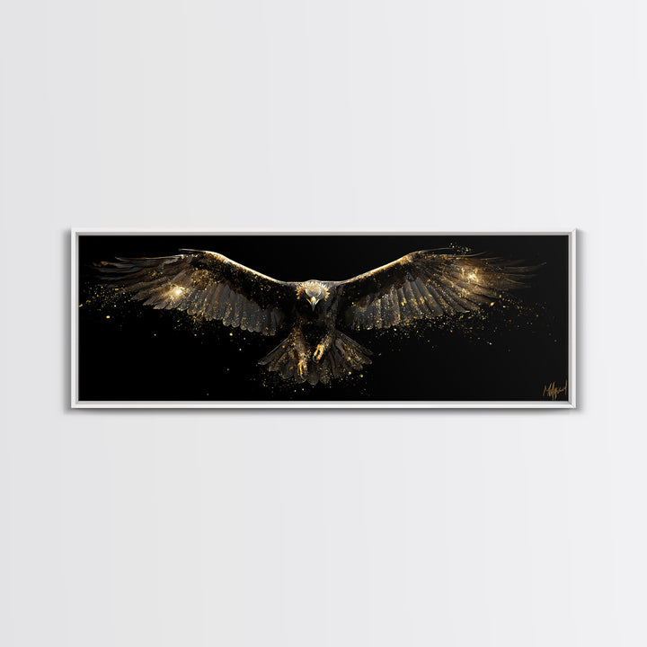 Golden Eagle Canvas Gold Art Norse Mythology Canvas Art Odin’s Bird Decor with real wood frame, Nordic Viking Man Cave Gift