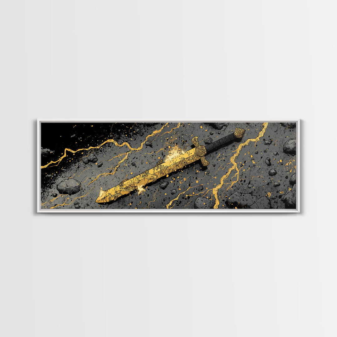 Ancient Norse Blade Canvas Gold Art Canvas Art Viking Decor with natural wood framing, Office Wall Art or Man Cave Gift