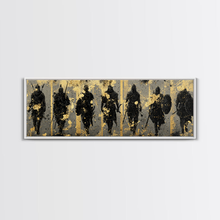 Viking Warriors Canvas Gold Art Norse Canvas Art Wall Decor framed in natural wood, perfect Office Art or Man Cave Decor