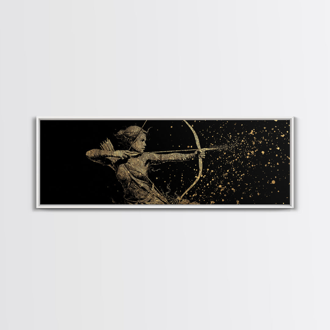 Archer Goddess Canvas Gold Art Norse Mythology Female Warrior Canvas Art with real wood frame, Office Art or Dad Gift