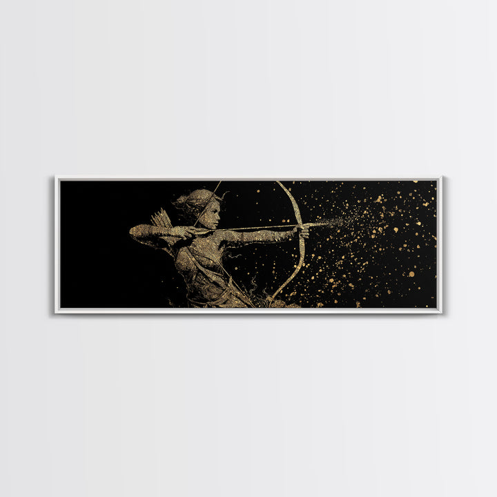 Archer Goddess Canvas Gold Art Norse Mythology Female Warrior Canvas Art with real wood frame, Office Art or Dad Gift