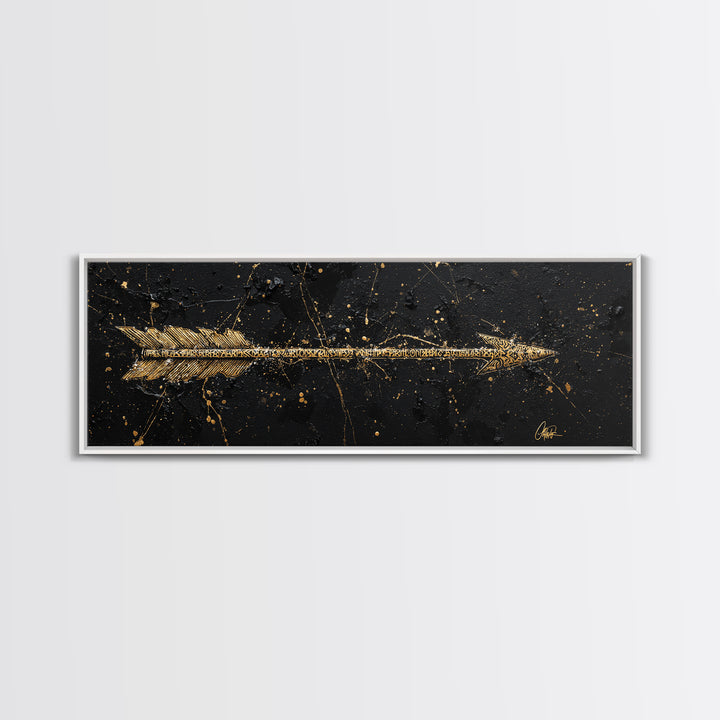 Viking Arrow Canvas Gold Art, Rune Engraved Canvas Art Wall Hanging, Norse Mythology Man Cave Decor with real wood frame