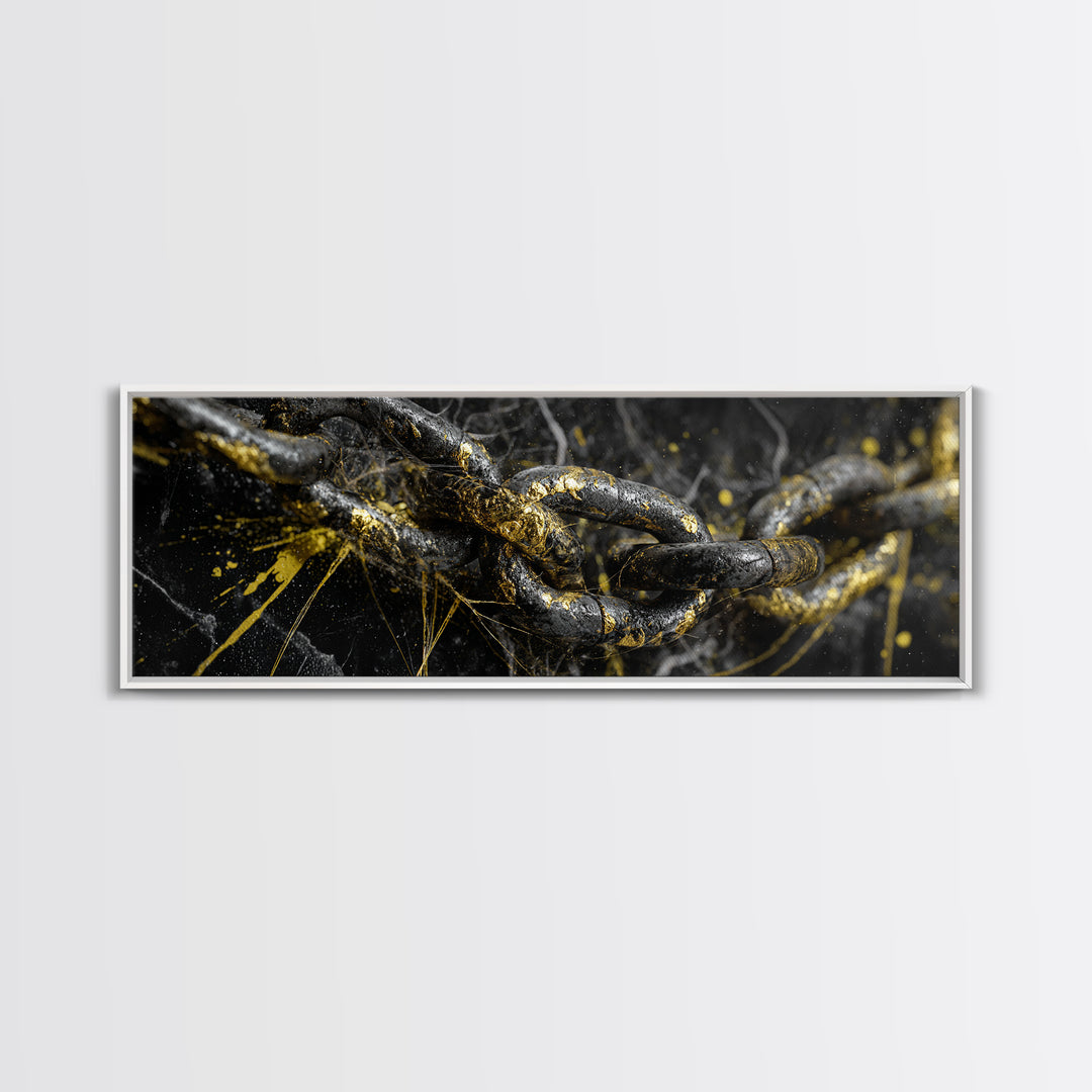 Nordic Chain Symbol Canvas Gold Art Canvas Art, Norse Mythology Office Decor for Men, framed in natural real wood