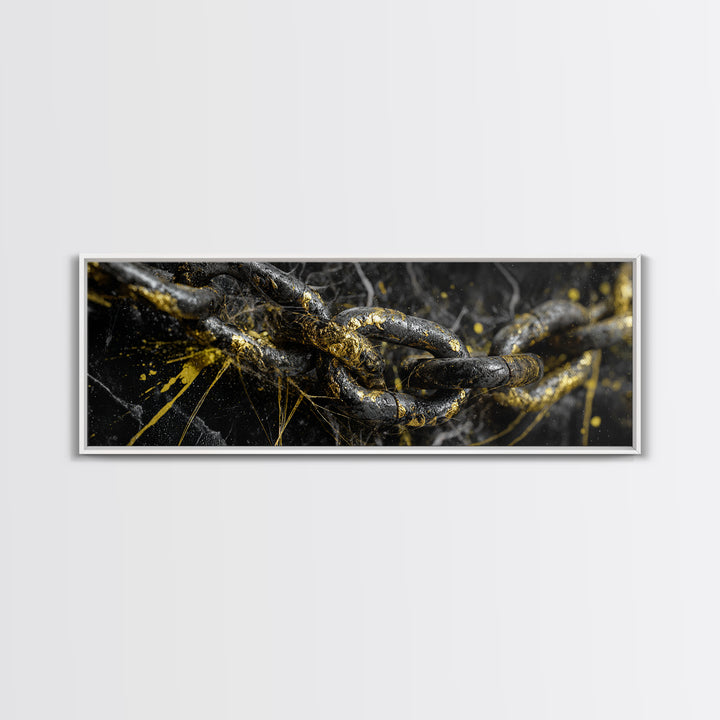 Nordic Chain Symbol Canvas Gold Art Canvas Art, Norse Mythology Office Decor for Men, framed in natural real wood
