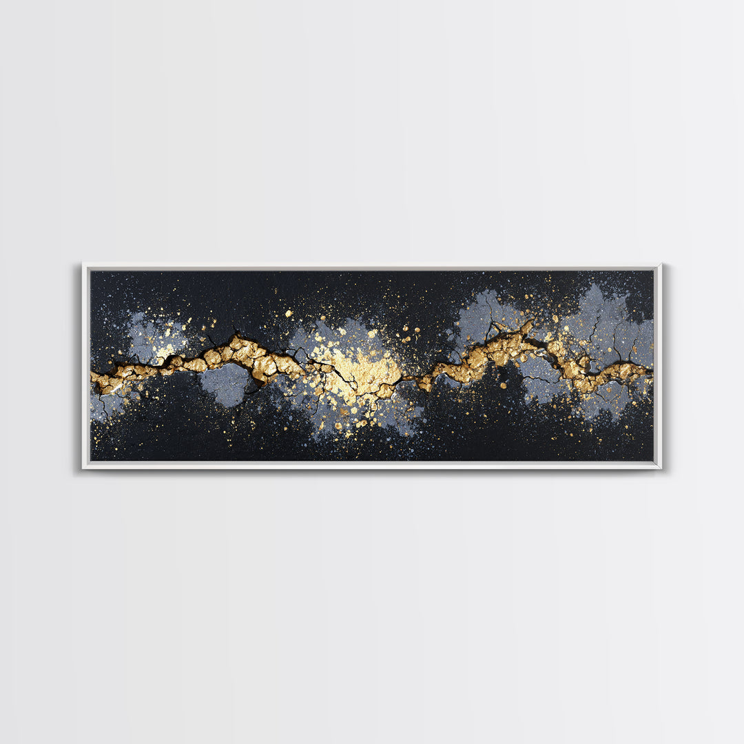 Cracked Stone Nordic Wall Canvas Gold Art Canvas Art, Viking Mythology Office Art Man Cave Decor, with real wood frame
