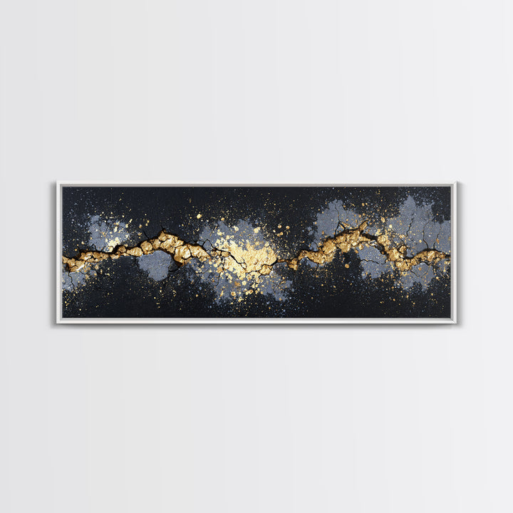 Cracked Stone Nordic Wall Canvas Gold Art Canvas Art, Viking Mythology Office Art Man Cave Decor, with real wood frame