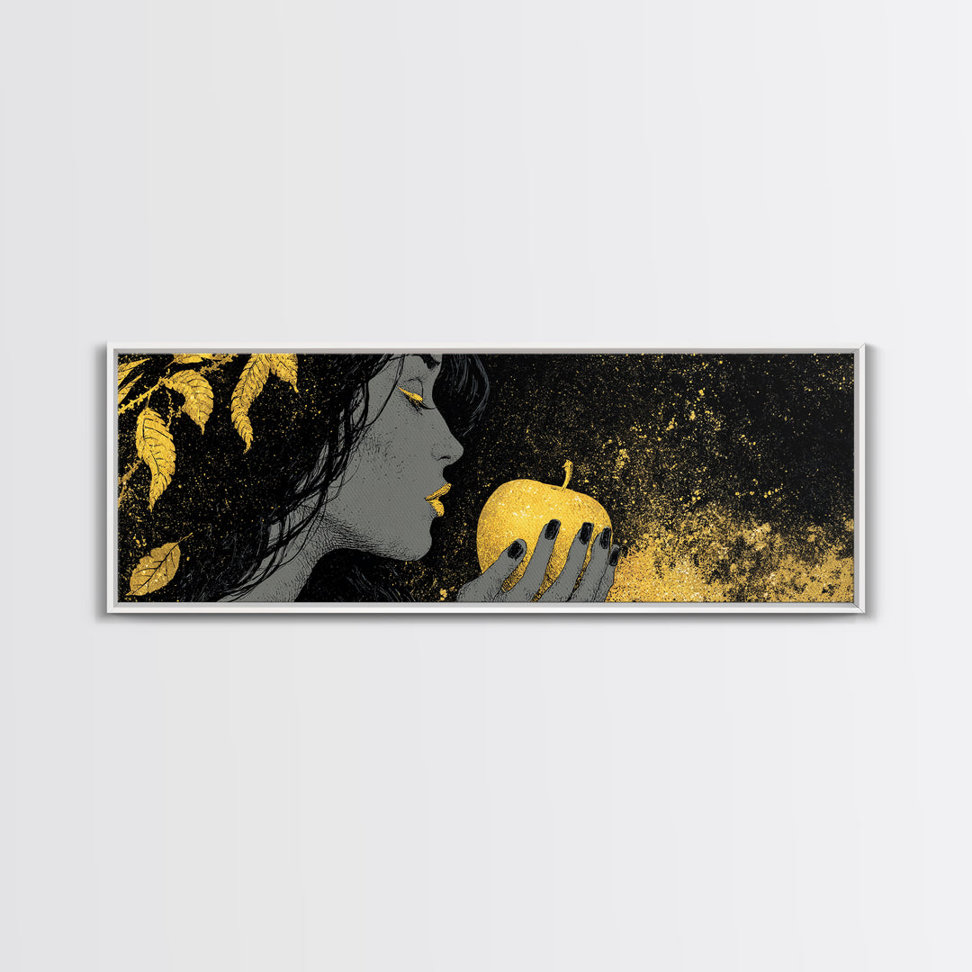 Norse Goddess Idunn Canvas Gold Art with Apple of Youth, Nordic Mythology Canvas Art, Office or Man Cave Gift, Framed in Wood
