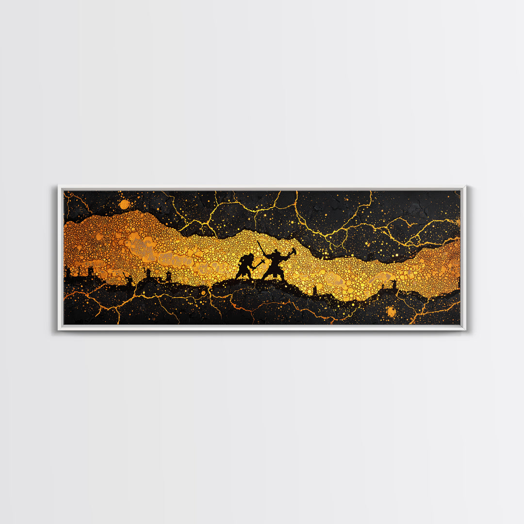 Nidavellir Dwarven Forge Canvas Gold Art Canvas Art – Norse Mythology Nordic Decor, Office Wall Hanging, real wood frame included