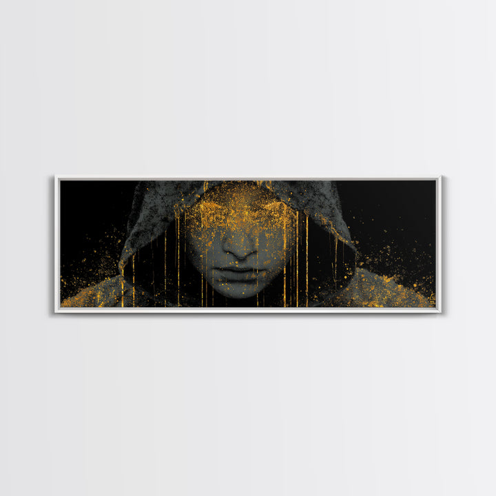Norse Crown Canvas Gold Art Canvas Art – Nordic Royalty Symbol Mythology Wall Hanging for Office or Man Cave, framed with real wood