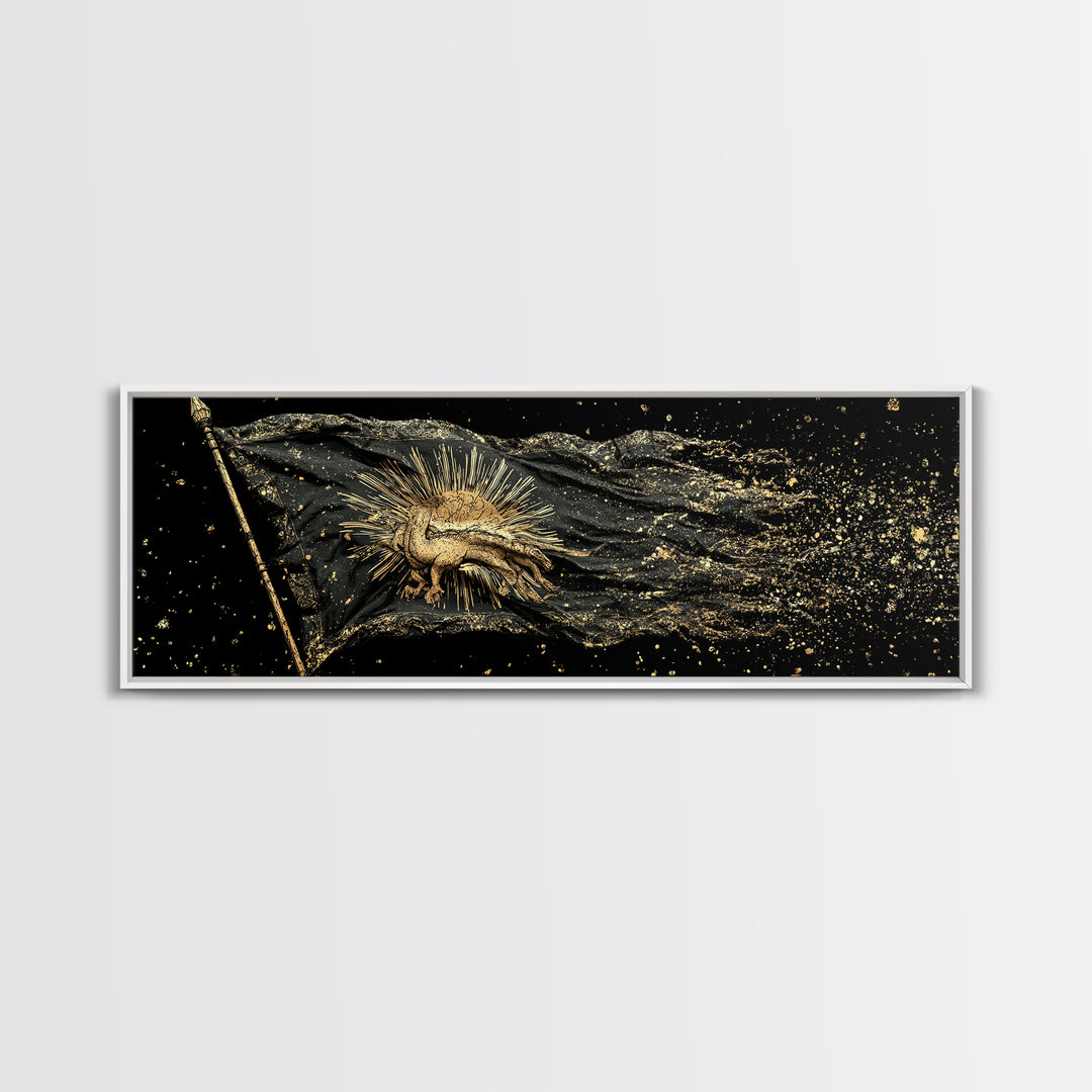 Nordic Battle Scene Canvas Gold Art Canvas Art – Norse Mythology Warrior Office Wall Decor Dad Gift, handcrafted real wood frame