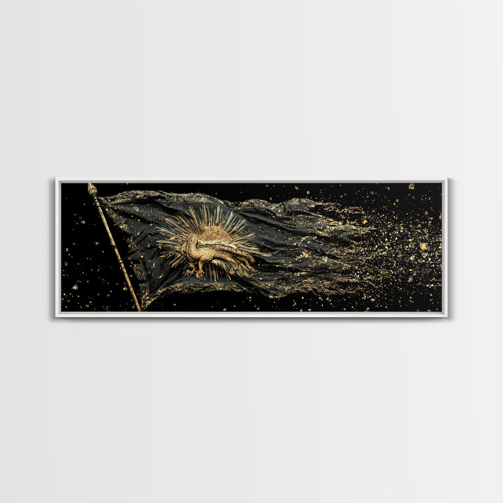 Nordic Battle Scene Canvas Gold Art Canvas Art – Norse Mythology Warrior Office Wall Decor Dad Gift, handcrafted real wood frame