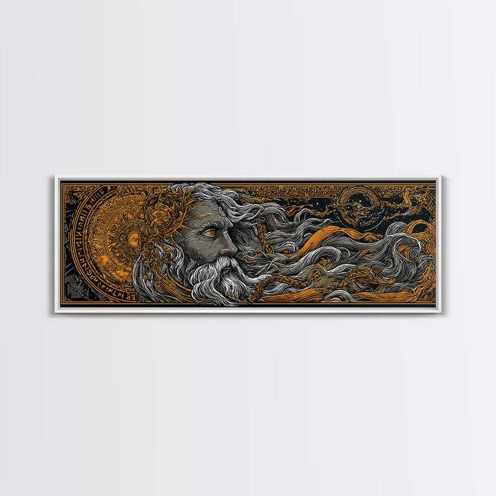 Odin Norse God Canvas Gold Art Canvas Art | Nordic Wall Decor in handcrafted wood frame | Mythology Office or Man Cave Art