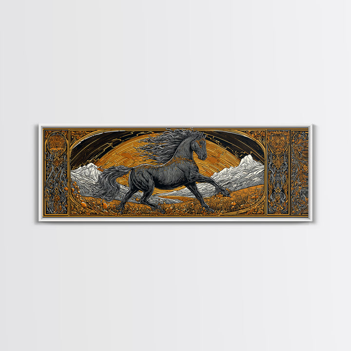 Sleipnir Odin’s Horse Canvas Gold Art Canvas Art | Norse Mythology Horse framed in real wood | Viking Decor Gift for Men