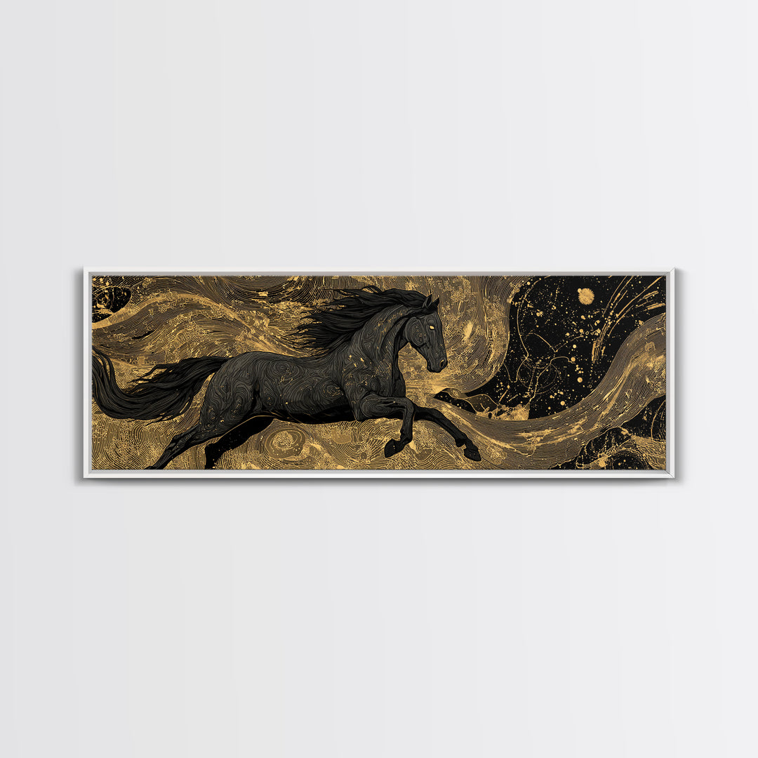 Canvas Gold Art Sköll and Hati Wolves Canvas Art | Norse Moon Chasing Myth Wall Art with natural wood frame | Dad Gift Office