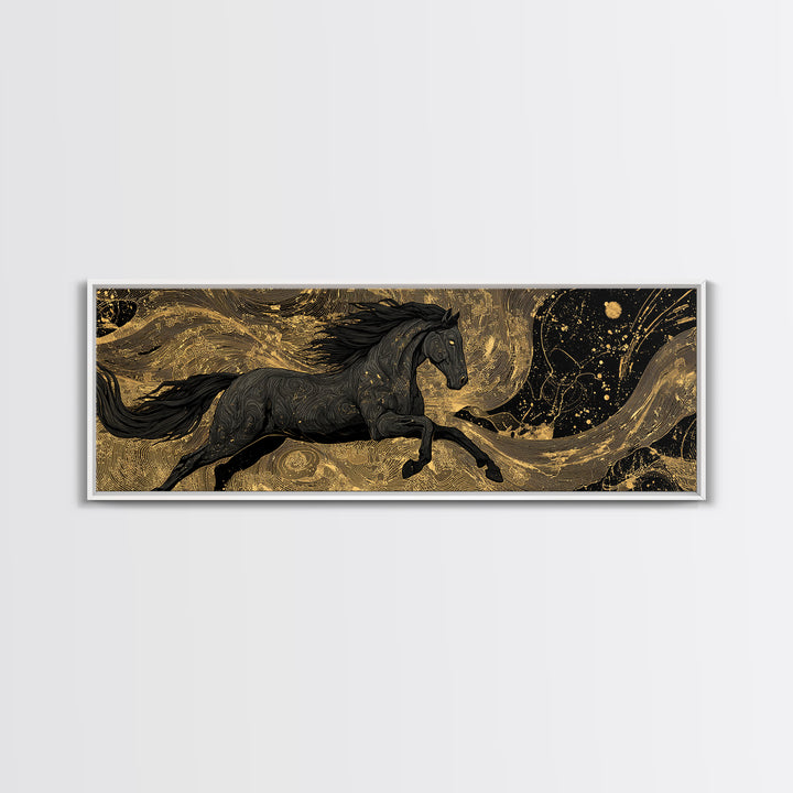 Canvas Gold Art Sköll and Hati Wolves Canvas Art | Norse Moon Chasing Myth Wall Art with natural wood frame | Dad Gift Office