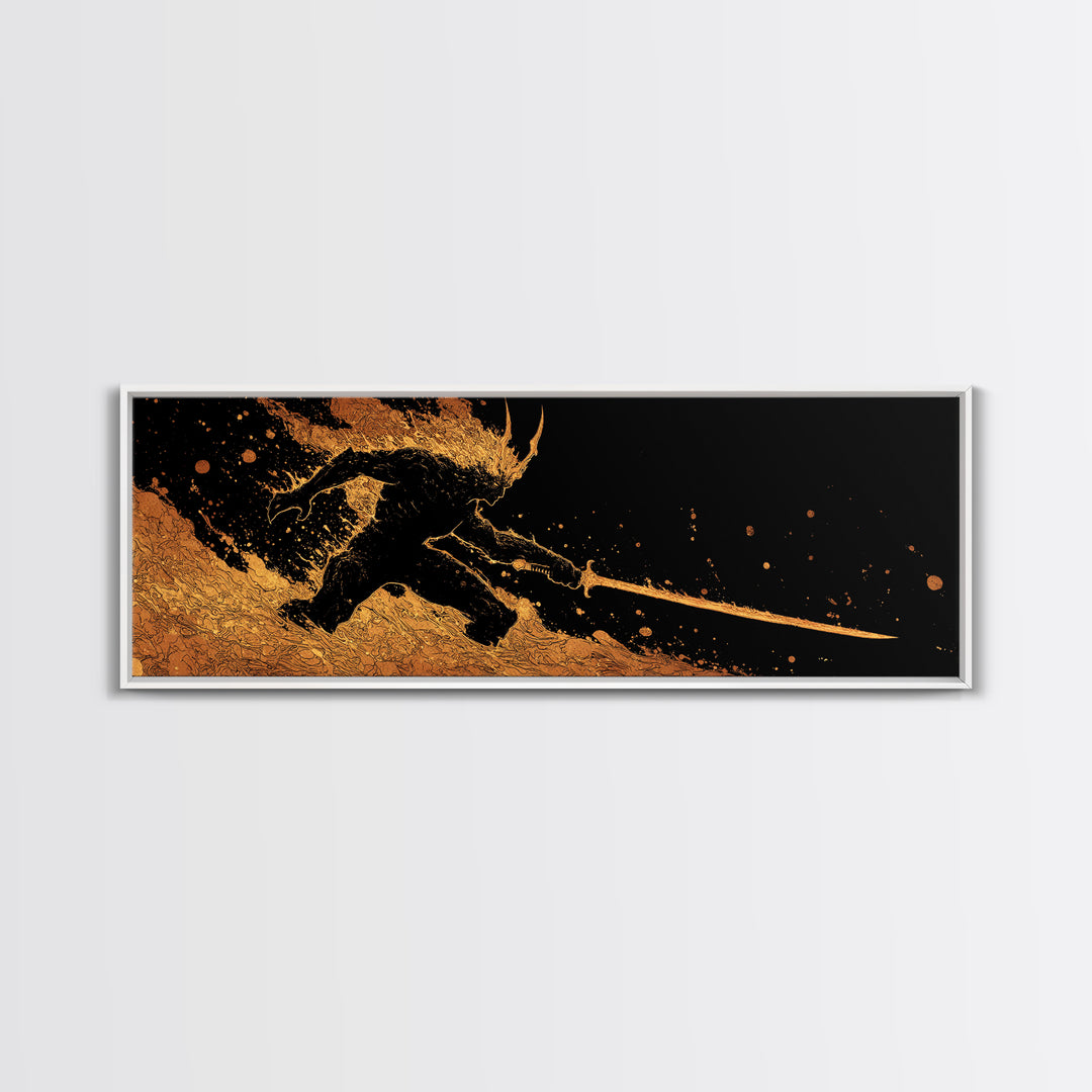 Canvas Gold Art Surtur Canvas Art | Norse Fire Giant Ragnarok Wall Decor framed in natural wood | Nordic Man Cave Office Gift