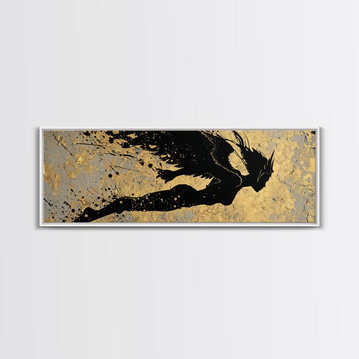 Valkyrie Norse Warrior Canvas Gold Art Canvas Art Mythology Wall Decor for Office or Dad Gift, framed in authentic real wood