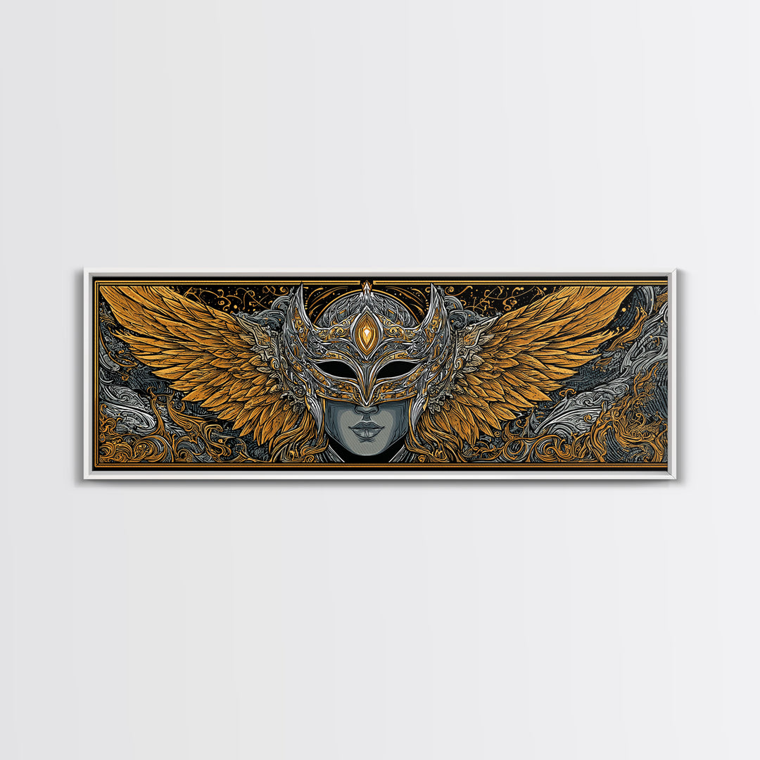 Valkyries Battle Canvas Gold Art Nordic Mythology Canvas Art, Norse Office Decor with natural wood frame, Viking Dad Gift