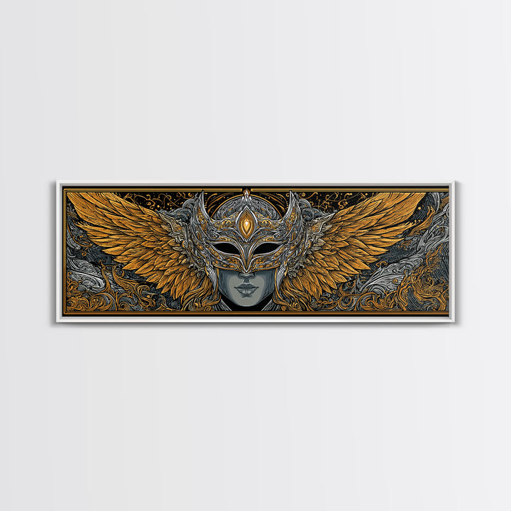Valkyries Battle Canvas Gold Art Nordic Mythology Canvas Art, Norse Office Decor with natural wood frame, Viking Dad Gift
