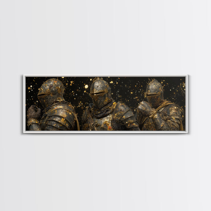 Viking Ship Canvas Gold Art Norse Mythology Canvas Art, Office Wall Decor framed in natural wood, Man Cave Gift for Him