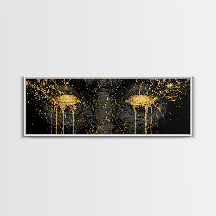 Canvas Gold Art of Ymir Norse Mythology, Nordic Canvas Art with Real Wood Frame, Viking Wall Decor Gift for Dad or Husband