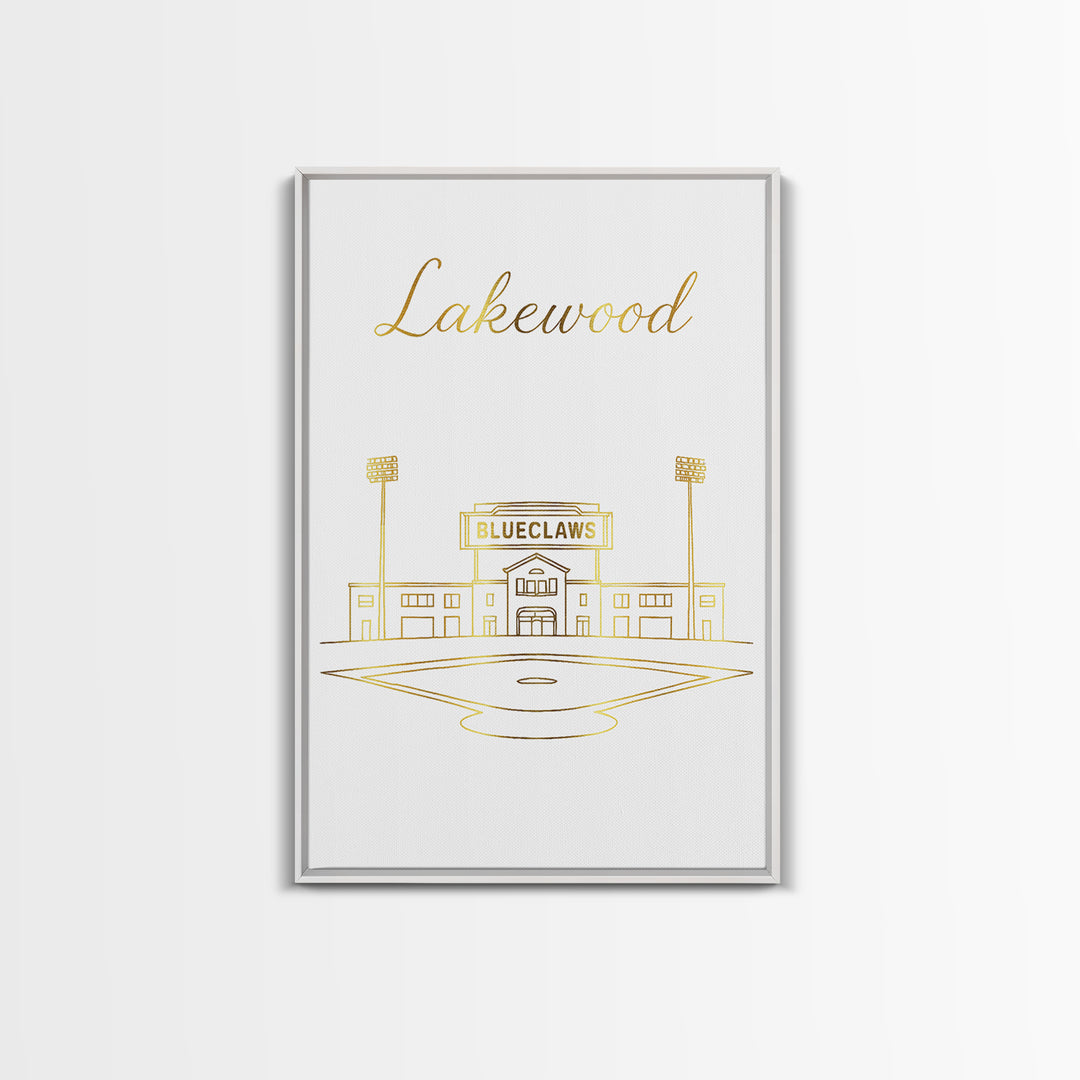 Lakewood Travel Poster, Canvas Print, White Gold Minimalist Art, Lakewood City Art, Mid Century Wall Art, Home Office Decor, Poster Print