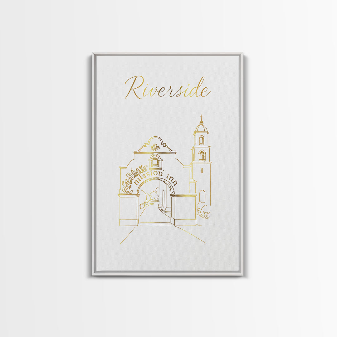 Riverside Travel Poster, Framed Canvas Print, Gold Outline Poster Art ...