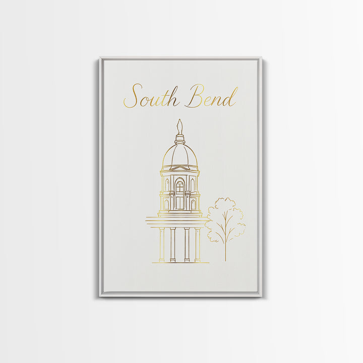 South Bend Travel Poster, Framed Canvas Print, Clean Sketch Wall Art, South Bend City Art, Vintage City Art, Vintage Travel Art