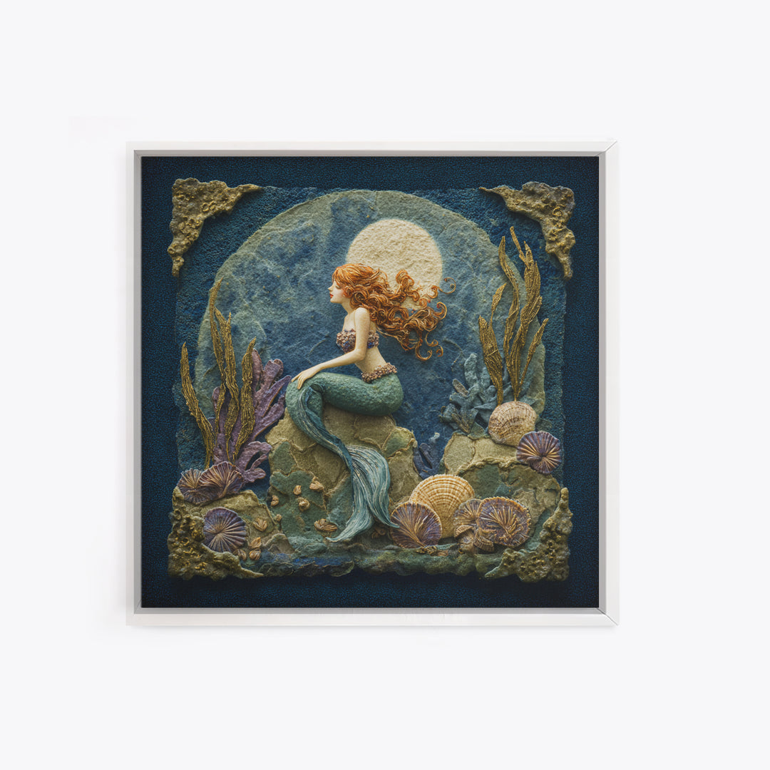 Mermaid Siren on Rocks Canvas Print, Mythological Art, Artwork, Living Room Decor, Oil Painting, Legend, Gallery Wall Art, MYT-1x1-15