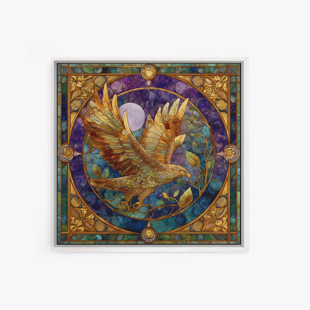 Icarus Falling Through Golden Sky and Feathers Framed Canvas Print, Mythological Art, Print, Living Room Decor, Oil Painting, MYT-1x1-28