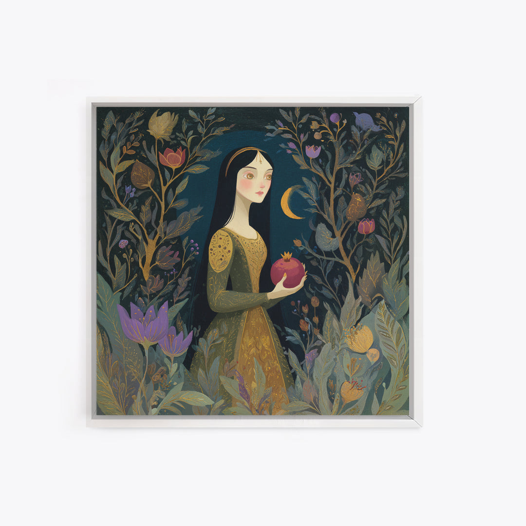 Persephone Holding Pomegranate Canvas Print, Mythological Art, Printable Art, Living Room Decor, Watercolor Art, Legend, MYT-1x1-31