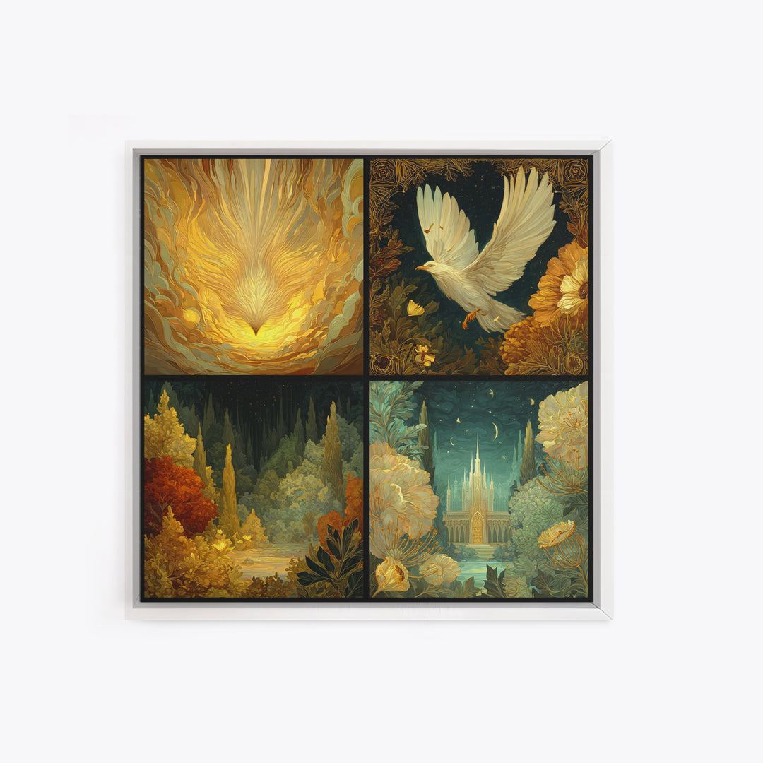 Icarus Falling Through Golden Sky and Feathers Canvas Print, Mythological Art, Living Room Decor, Watercolor Art, Legend, MYT-1x1-4