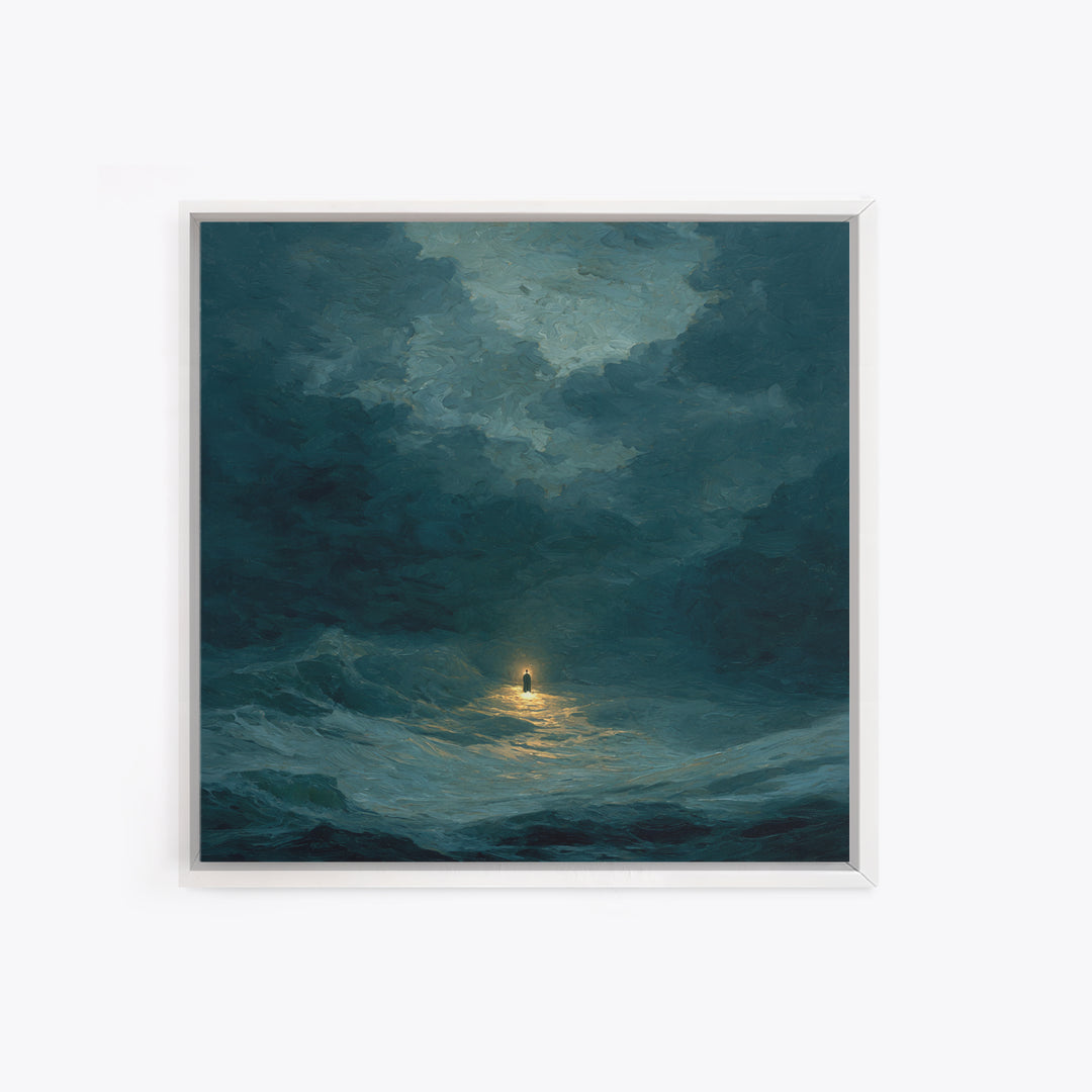 Poseidon Figure Rising from Stormy Ocean Framed Canvas Print, Mythological Art, Canvas Painting, Living Room Decor, MYT-1x1-51