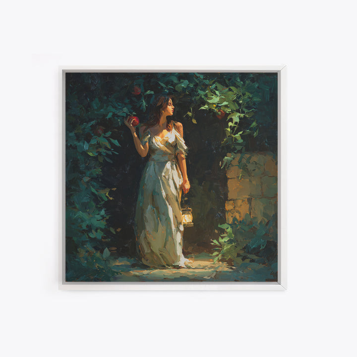 Persephone Holding Pomegranate Framed Canvas Print, Mythological Art, Wall Art Prints, Living Room Decor, Oil Painting, Legend, MYT-1x1-7
