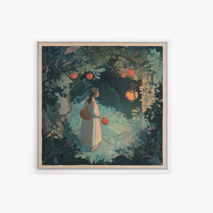 Persephone Holding Pomegranate Framed Canvas Print, Mythological Art, Modern Decor, Living Room Decor, Fine Art, Legend, MYT-1x1-79