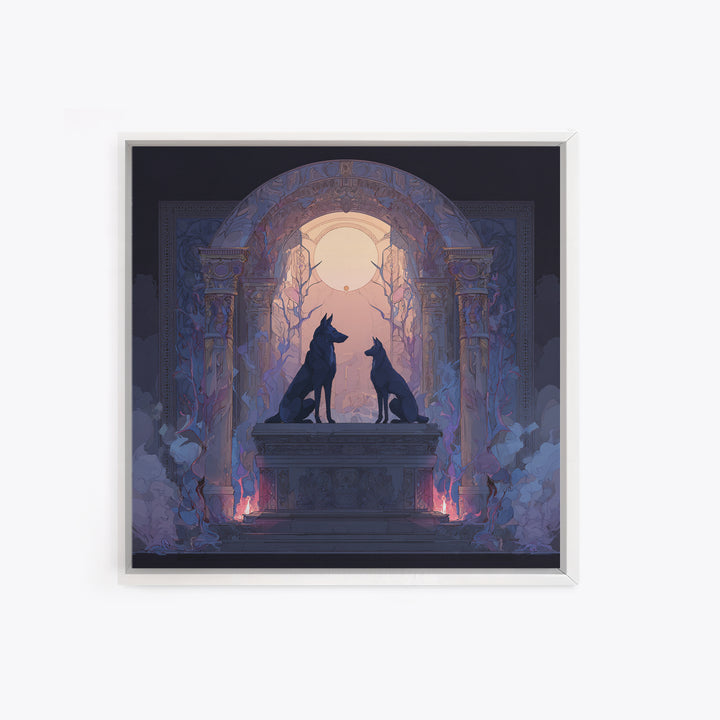Hades and Cerberus Silhouette Framed Canvas Print, Mythological Art, Neutral Decor, Living Room Decor, Fine Art, Legend, MYT-1x1-80