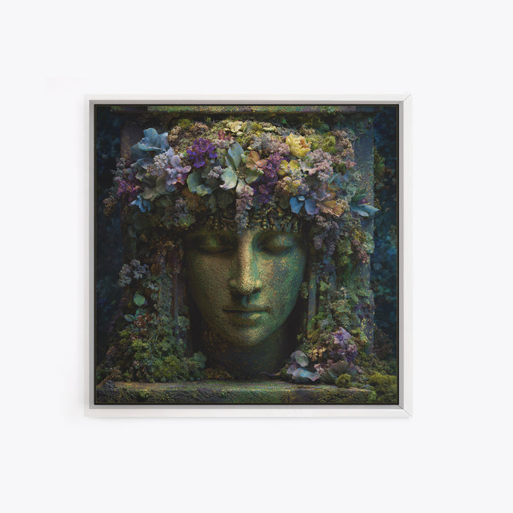 Ancient Goddess Statue Covered Framed Canvas Print, Mythological Art, Wall Decor, Living Room Decor, Fine Art, Legend, MYT-1x1-96