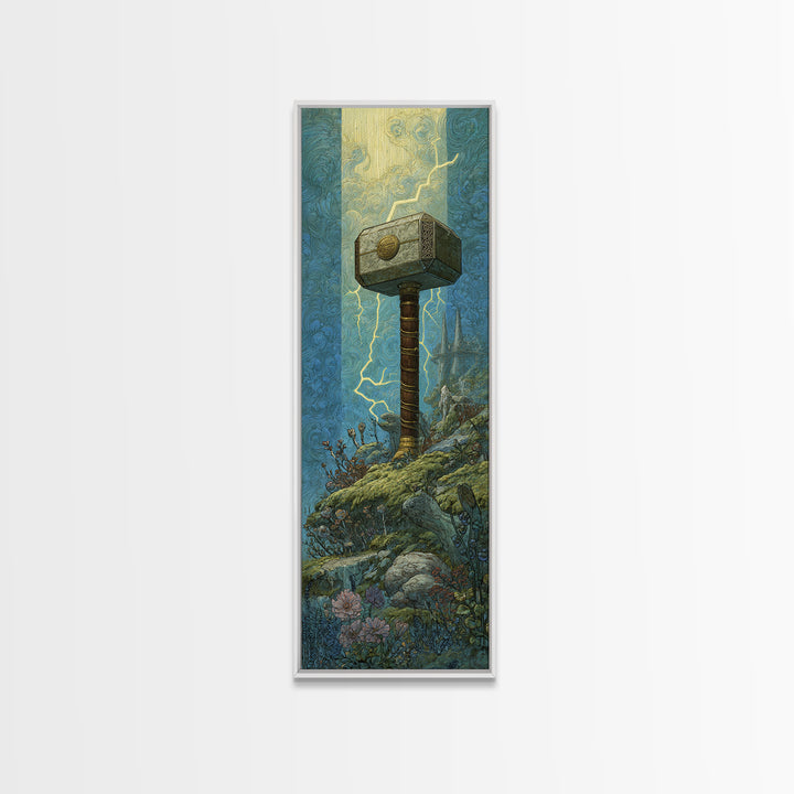 Thor Hammer and Lightning Still Life Canvas Print, Mythological Art, Bedroom Wall Art, Living Room Decor, Fine Art, Legend, MYT-1x3-22