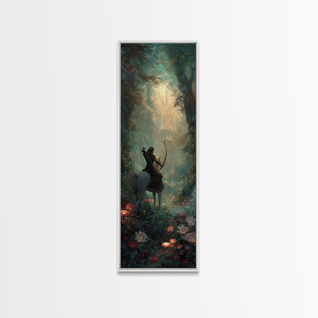 Centaur Archer in Misty Forest Framed Canvas Print, Mythological Art, Modern Decor, Living Room Decor, Oil Painting, Legend, MYT-1x3-4