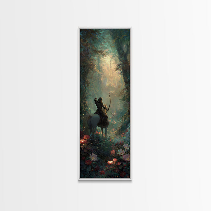 Centaur Archer in Misty Forest Framed Canvas Print, Mythological Art, Modern Decor, Living Room Decor, Oil Painting, Legend, MYT-1x3-4