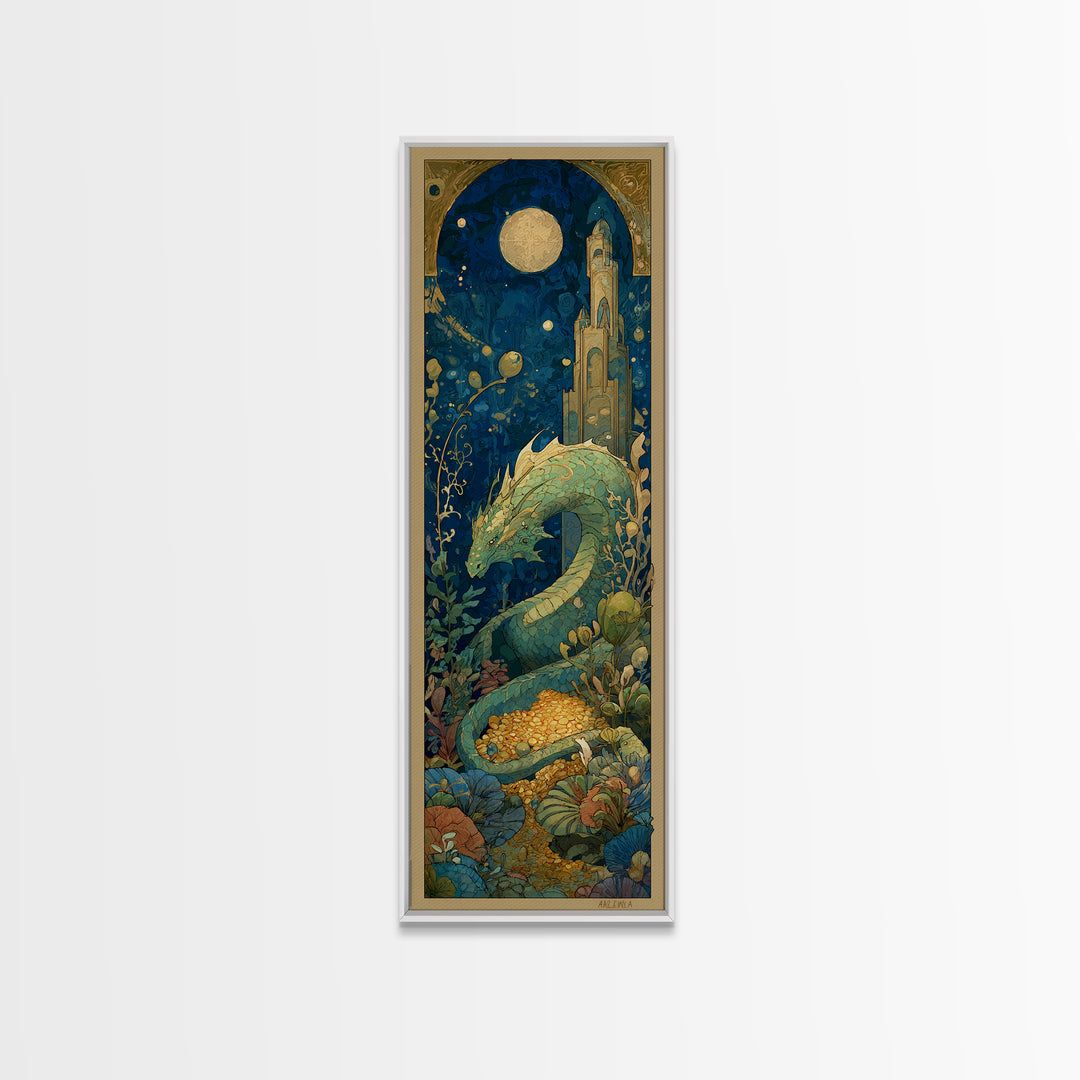 Dragon Guarding a Hoard of Ancient Gold Canvas Print, Mythological Art, Art Print, Living Room Decor, Fine Art, Legend, MYT-1x3-56