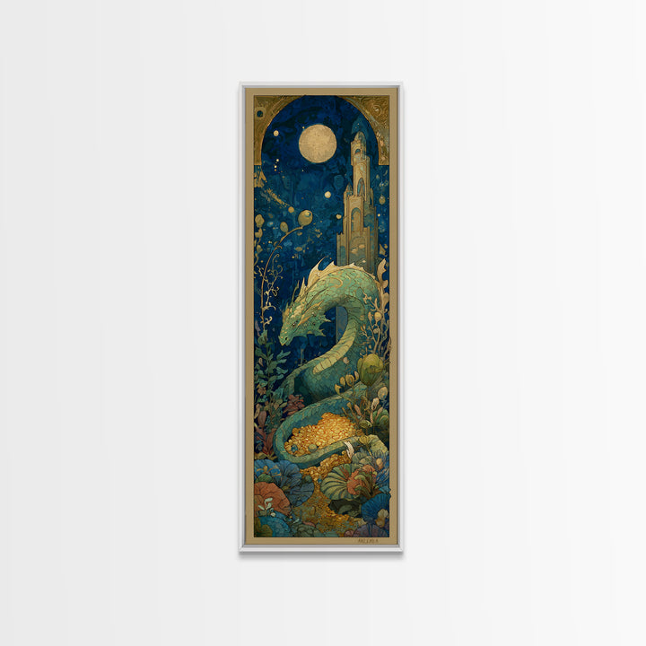 Dragon Guarding a Hoard of Ancient Gold Canvas Print, Mythological Art, Art Print, Living Room Decor, Fine Art, Legend, MYT-1x3-56