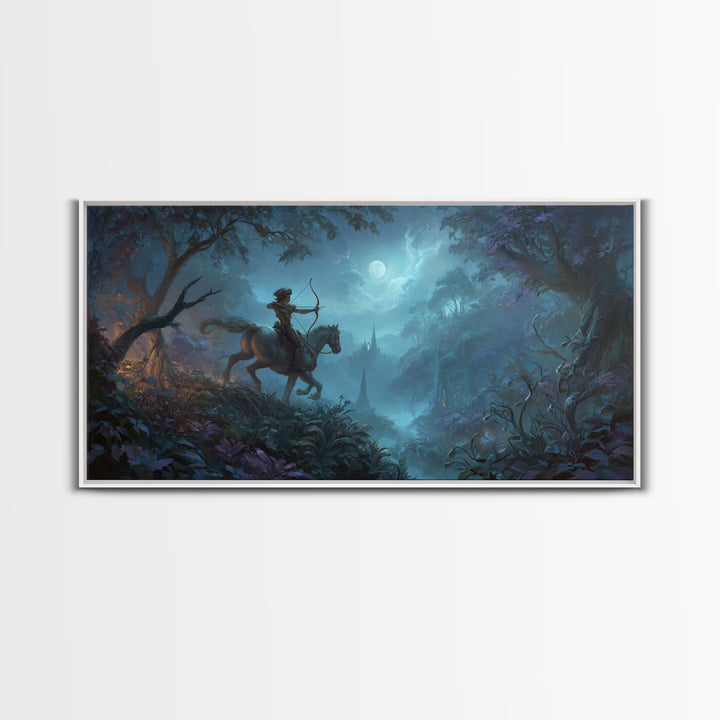 Centaur Archer in Misty Forest Framed Canvas Print, Mythological Art, Luxury Decor, Living Room Decor, Fine Art, Legend, MYT-2x1-12