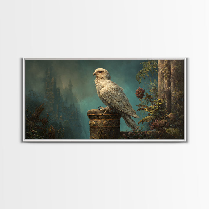 Griffin Perched on Ancient Stone Column Framed Canvas Print, Mythological Art, Luxury Decor, Living Room Decor, Legend, MYT-2x1-34