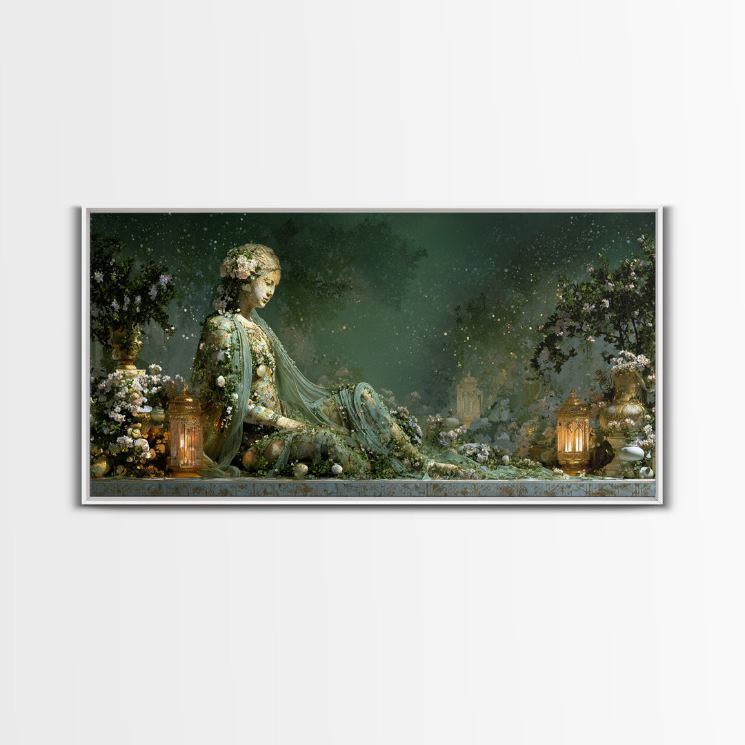 Ancient Goddess Statue Covered Canvas Print, Mythological Art, Textured Painting, Living Room Decor, Fine Art, Legend, MYT-2x1-44