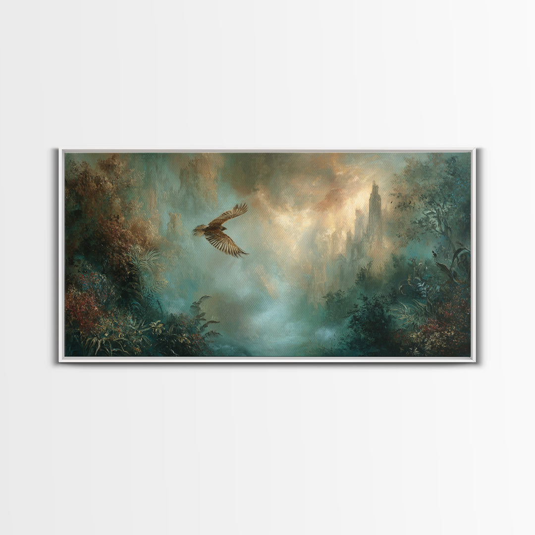 Icarus Falling Through Golden Sky and Feathers Canvas Print, Mythological Art, Art, Living Room Decor, Fine Art, Legend, MYT-2x1-48