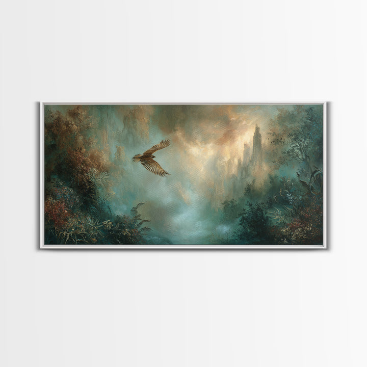 Icarus Falling Through Golden Sky and Feathers Canvas Print, Mythological Art, Art, Living Room Decor, Fine Art, Legend, MYT-2x1-48