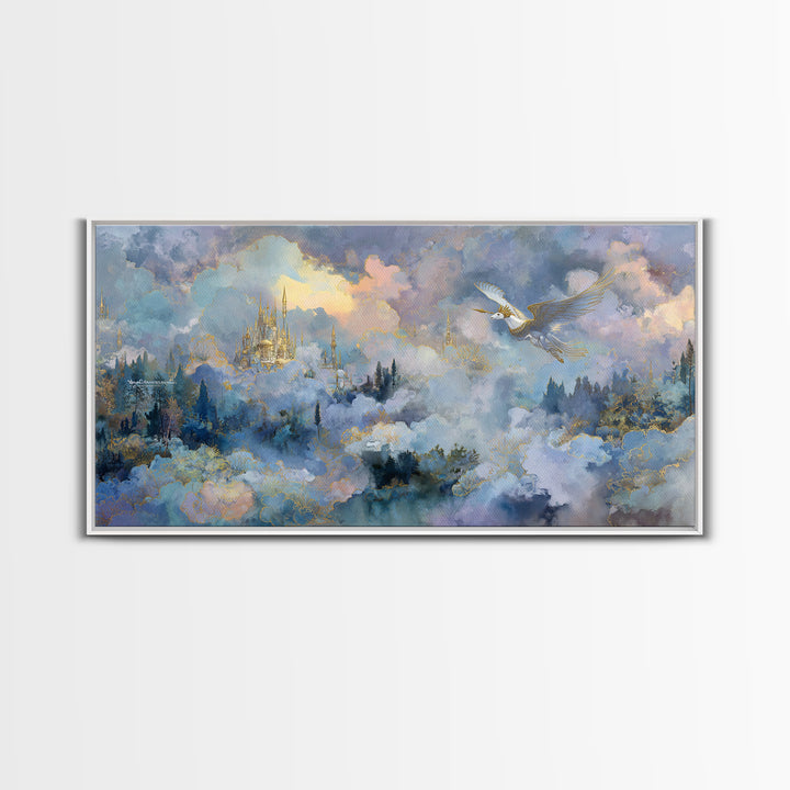 Pegasus Flying Above Cloud Kingdom Canvas Print, Mythological Art, Wall Art Prints, Living Room Decor, Fine Art, Legend, MYT-2x1-89