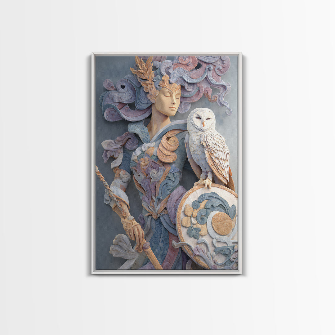 Athena Warrior Woman Framed Canvas Print, Mythological Art, Contemporary Art, Living Room Decor, Oil Painting, Legend, MYT-2x3-34