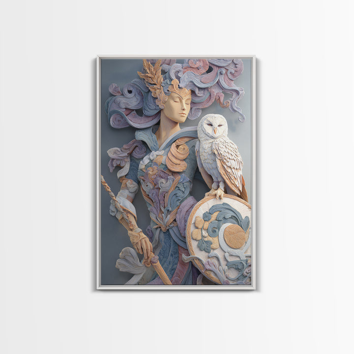 Athena Warrior Woman Framed Canvas Print, Mythological Art, Contemporary Art, Living Room Decor, Oil Painting, Legend, MYT-2x3-34